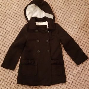 Black Hooded Bow Pea Coat 3T NWT